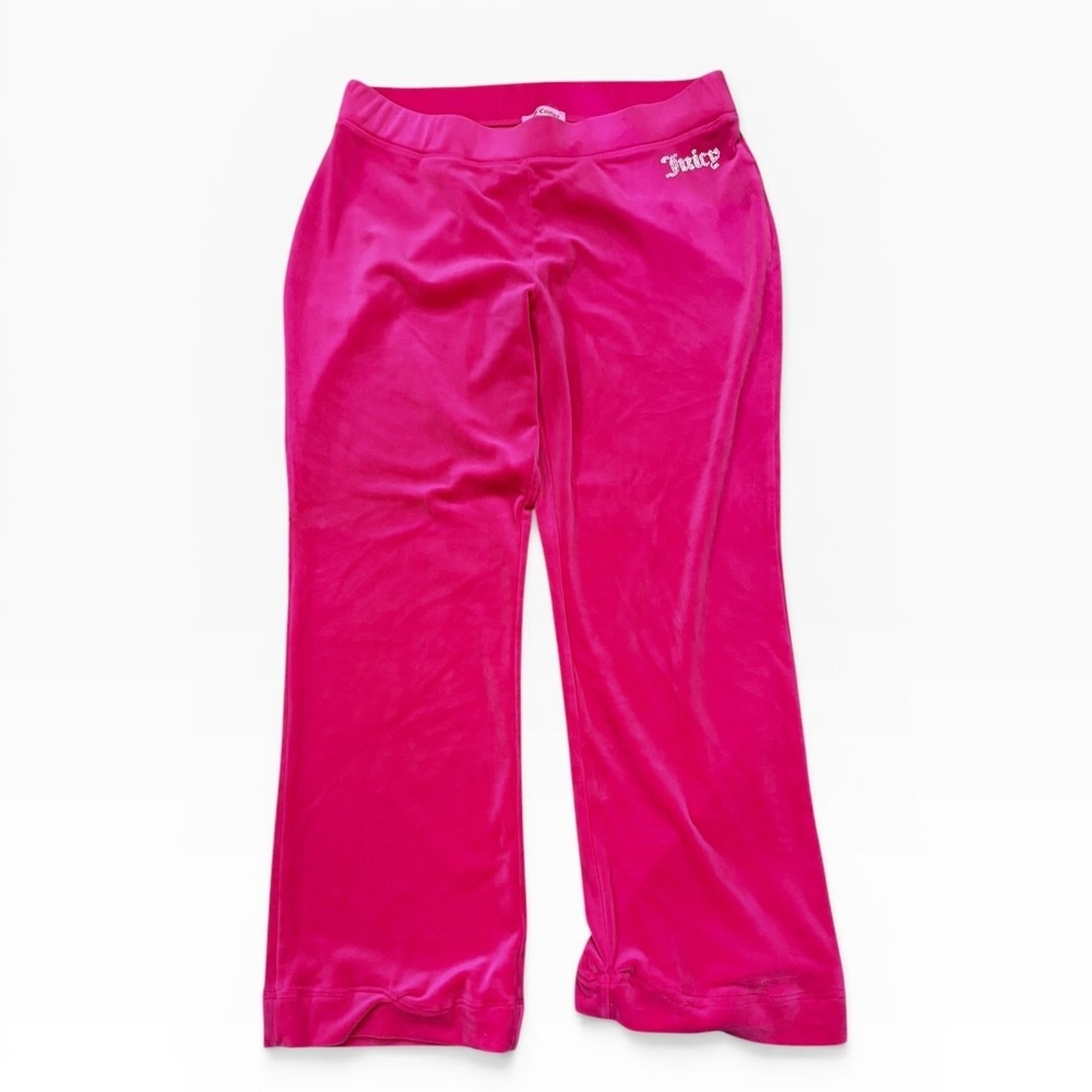 Juicy Couture Hot Pink‎ Velour Rhinestone Wide Leg Track Pants Large Y2K Bling